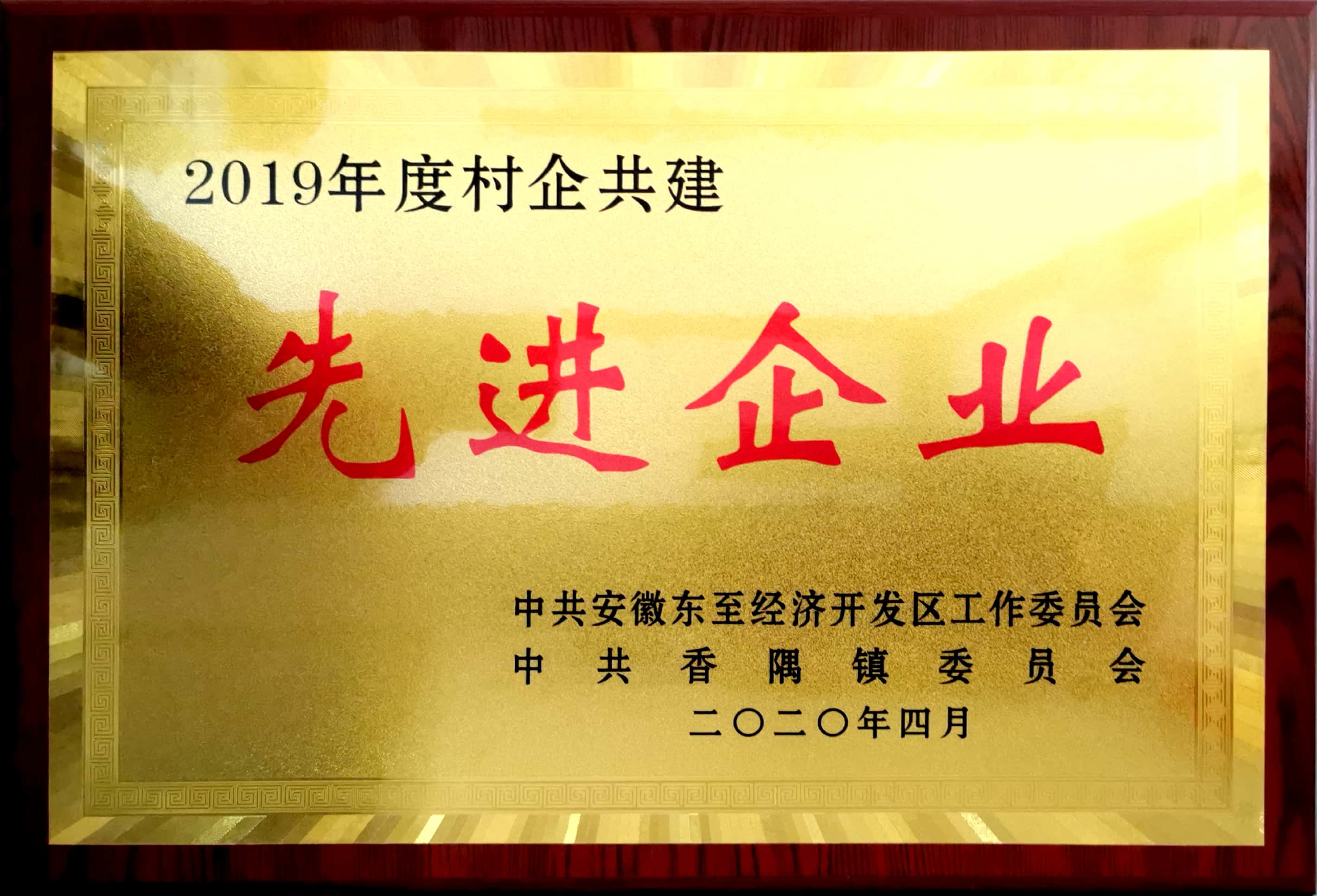 祝賀嘉智信諾榮獲東至經(jīng)濟開發(fā)區(qū)、香隅鎮(zhèn)委員會“2019年度村企共建先進企業(yè)”